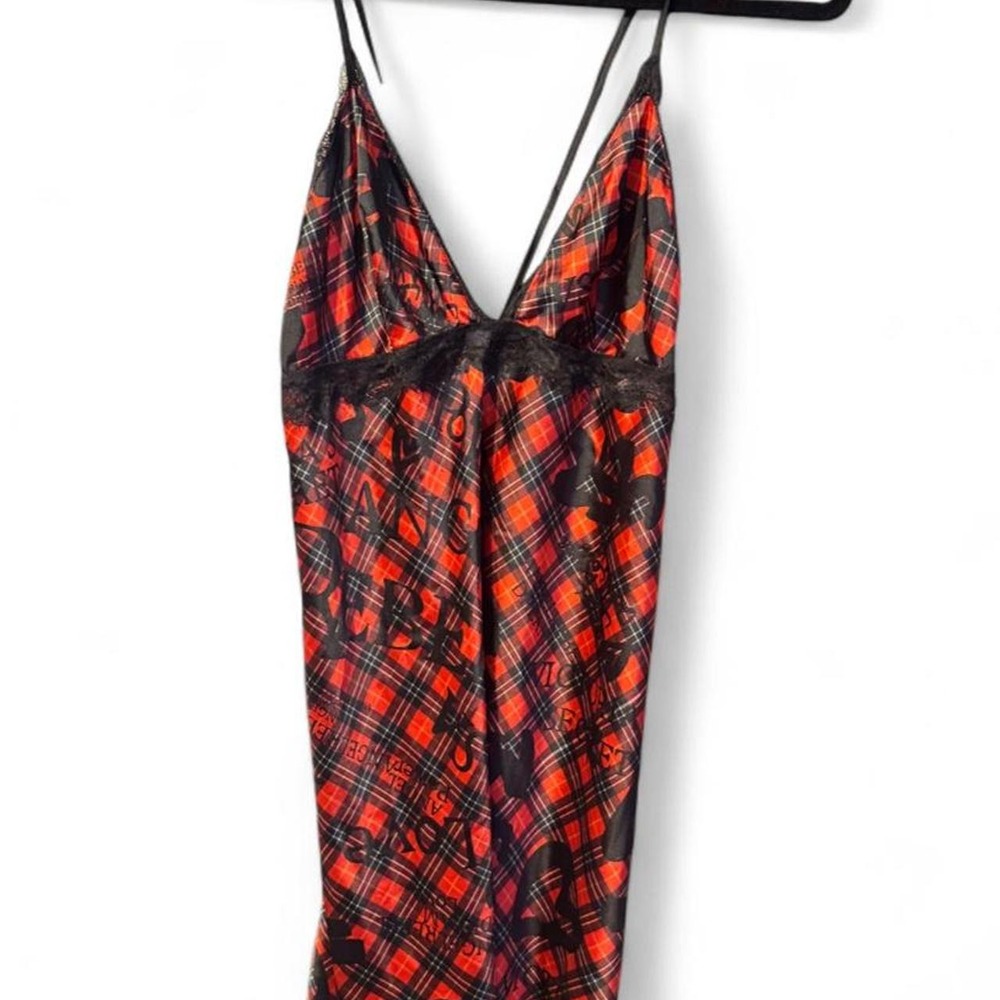 Rare Find Vintage Victoria's Secret red plaid babydoll satin slip dress